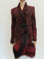 J. Mendel Burgundy/black Persian Lamb/fox Fur Trim Coat Size Us 6/8