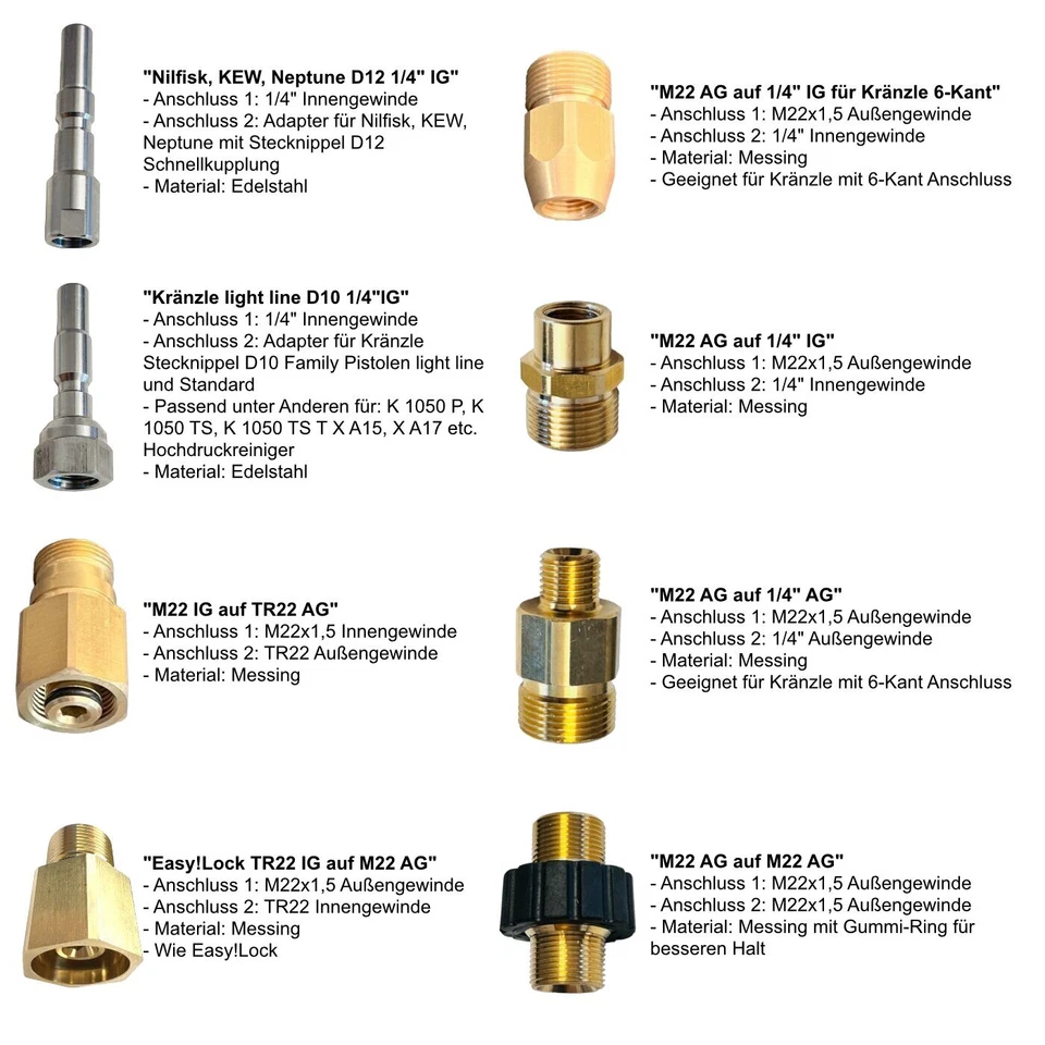 Hochdruckreiniger Adapter für Kärcher Kränzle Bosch Parkside Nilfisk B&D etc. - Bild 4 von 4