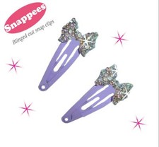 Snappees blinged out snap clips crystal ab rhinestone bowknot on purple snaps