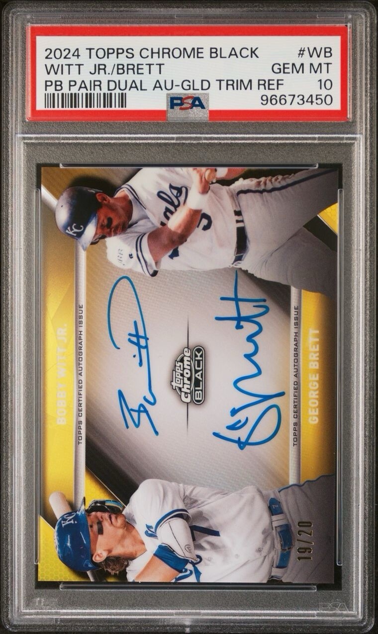 Bobby Witt jr George Brett topps Chrome Black Dual Auto Gold /20 PSA 10