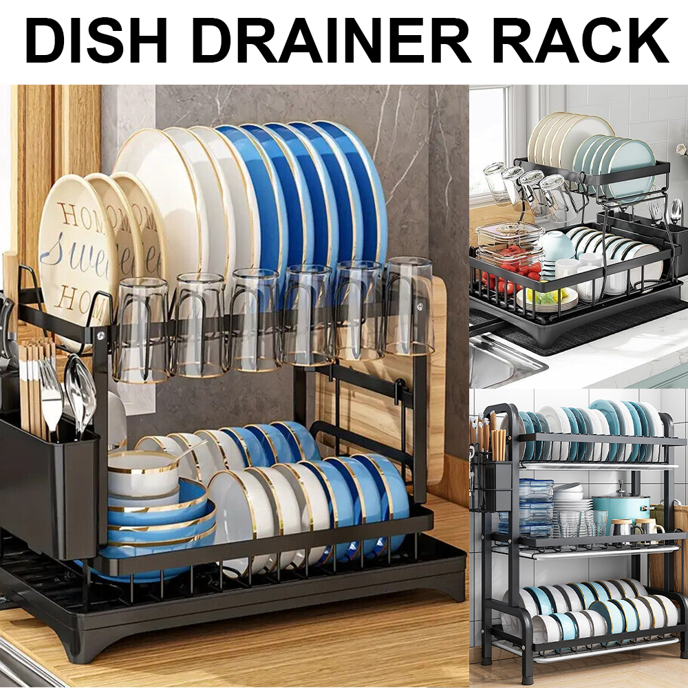 2-Tier Stainless Steel Dish Drying Rack With Utensil Holder And Drip Tray Black Dish Drainer P 59948384 - View #8