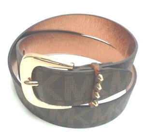 MICHAEL KORS Women&#39;s Belt Brown MK Signature w/Gold Buckle Sz Large New | eBay