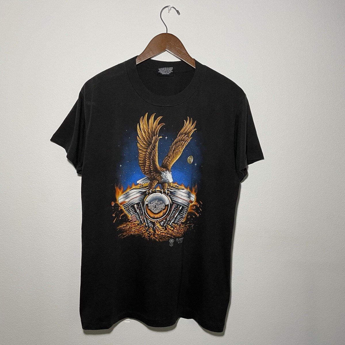Vintage 80s 1989 3d Emblem Harley Davidson Eagle Engine Rare T 