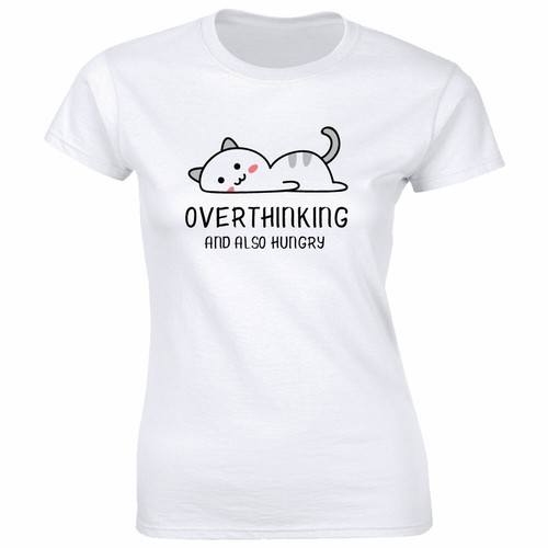 Hungry with Cat Image T-Shirt for Women 