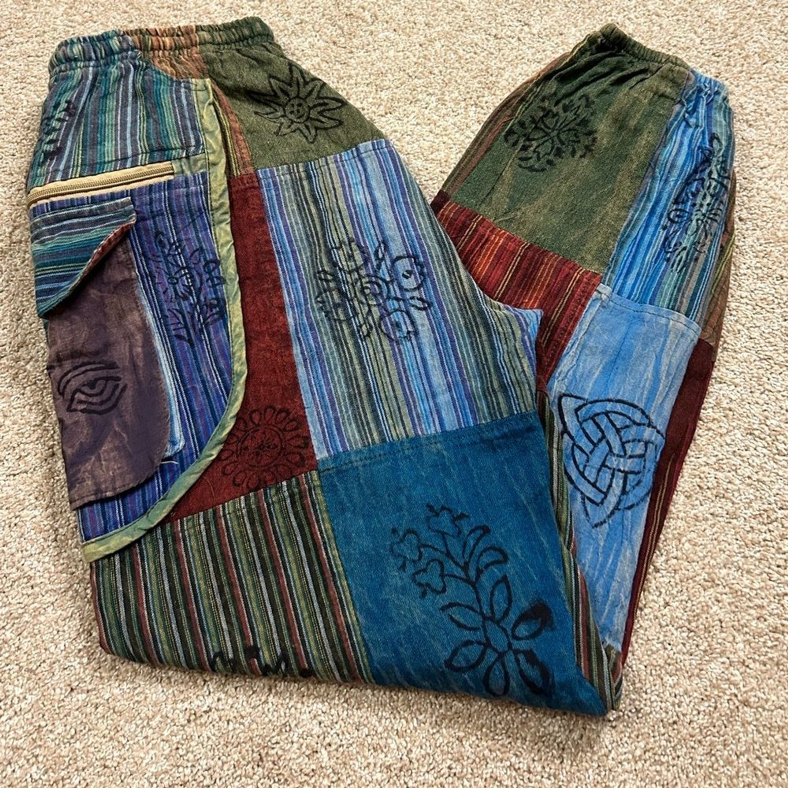 Hippie patchwork pants Cargo Drawstring Elastic w… - image 9