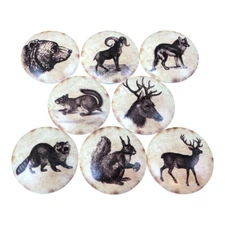 Set of 8 Vintage Forrest Animals Wood Cabinet Knobs