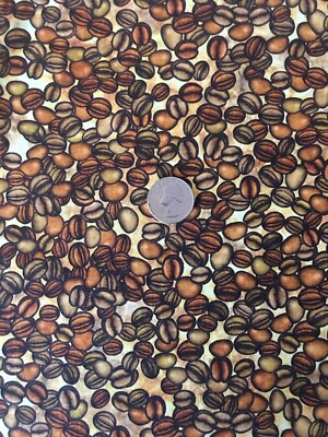 COFFEE BEANS Cappuccino Latte Cotton Fabric Sewing Quilting  Fat Quarter 18 x 22