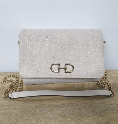 H&M Clutch Damen hellbeige mit abnehmbarem Kettenriemen