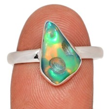 Natural Ethiopian Opal Polish Rough 925 Sterling Silver Ring Jewelry s.9 CR73968