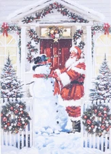 21" SANTA AND SNOWMAN LED LIGHTED PRINT Battery Timer CHRISTMAS RAZ 4011406 NEW