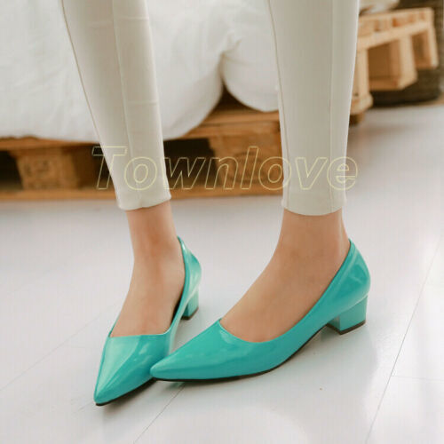 Mid Heel Pumps Women Slip on Loafer Pointy Toe Chunky Block Sandal Shoes All Sz - Afbeelding 19 van 21