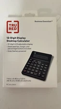 TRU RED TR290 12-Digit Display Desktop Tax Calculator Black Solar Battery NEW