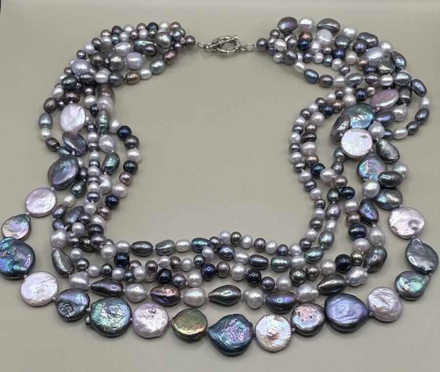 Collar para mujer Lucas LaMeth LUC plata de ley 925 monedas perlas”