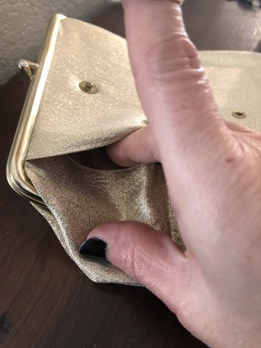 Vtg 1960s Lady Buxton Evening Clutch Gold Lame Trifold Snap Closure Pockets - Picture 8 of 11