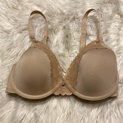 Natori 34C Bra Tan Hidden Glamour Lace Trimmed T Shirt Underwire 736044