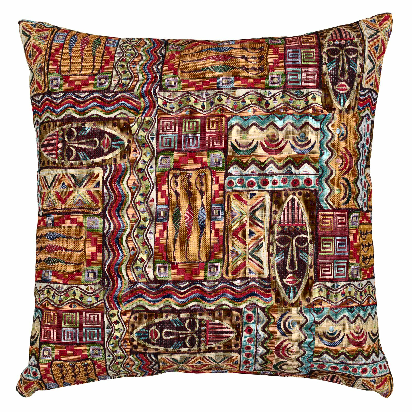 Traditional African Style Tapestry Cushion. Tribal Mask 17x17" Tapestry