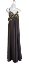 Vtg Grand Full Sweep Black Lined Lace Bust Maxi Long Nightgown Lingerie Sz L