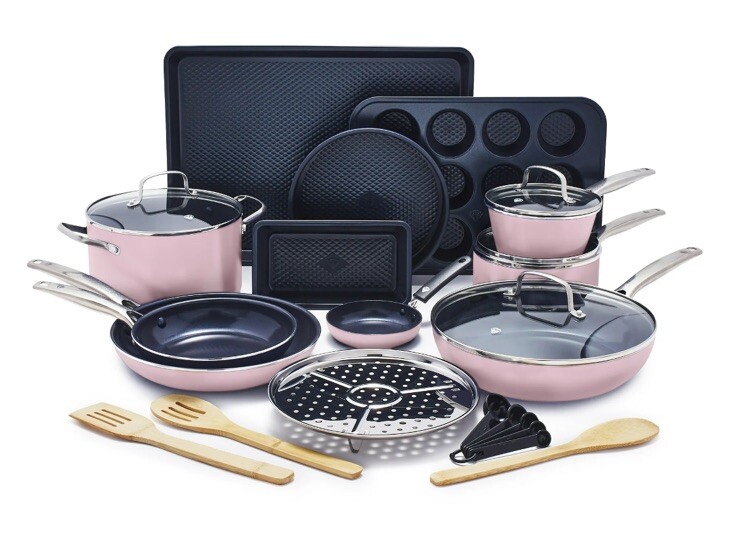 NEW Blue Diamond Toxin-Free Ceramic Nonstick Pots and Pans Set - PINK (20 Piece)