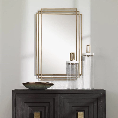 Uttermost Amherst Iron Metal & MDF Mirror with Silver Highlights in Brushed Gold - Picture 6 of 9