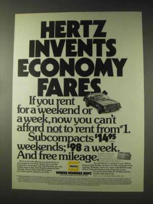 1979 Hertz Rent-a-Car Ad - Invents Economy Fares