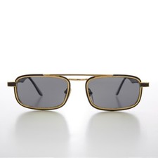 Gold Rectangular 80s Aviator Sunglass Black / Gray Lens - Beau
