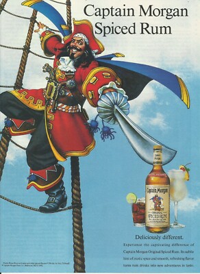 1993 Captain Morgan Original Spice Rum Illustrated Pirate vintage Print ...