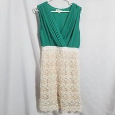 Double Zero Women's L Cowl Neck Crochet Bottom Lined Chiffon Tank Dress