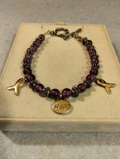 Breast Cancer Sterling Charms Purple Glass Toggle 7 1/4