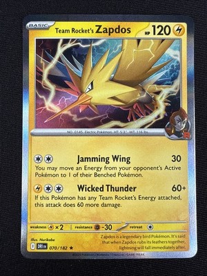 Team Rocket's Zapdos Pokemon Destined Rivals Rare Holo 070/182