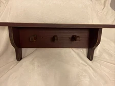 Vintage Country Cottage Rustic Wood Wall Shelf 3 Pegs