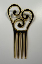 Vintage Art Deco Celluloid Hair Comb, Yellow/Black Scroll, 5.5 Mantilla Style
