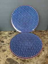 Set Of 3 Better Homes & Gardens PIERS BLUE Dinner Plates Geometric Floral Red