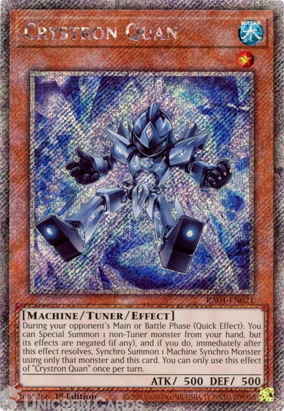 RA04-EN021 Crystron Quan : Platinum Secret Rare 1st Edition Mint YuGiOh Card