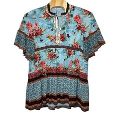 Alice + Olivia Glory Floral Tiered Ruffled Dress Women's XL NEW Boho Whimsy Blue