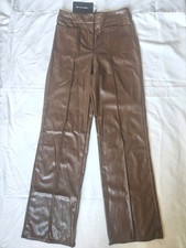 Pretty Little Thing Chocolate Washed Faux Leather Pants Trouser Women's Wide Leg