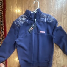 Vineyard Vines Boys M 12-14 Blue 1/4 Zip Cotton Fleece Whale Sweatshirt