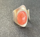 Vintage Mexico 925 Pink Coral Cuff Style Ring Size 9