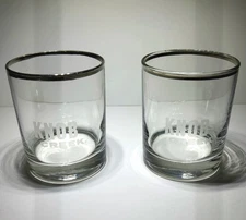 KNOB CREEK DISTILLERY Set of 2 Bourbon Whiskey 3.5" Rocks Glasses Silver Rim
