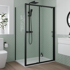 1200 x 800mm Sliding Shower Door Side Panel Enclosure 6mm Glass Black Framed