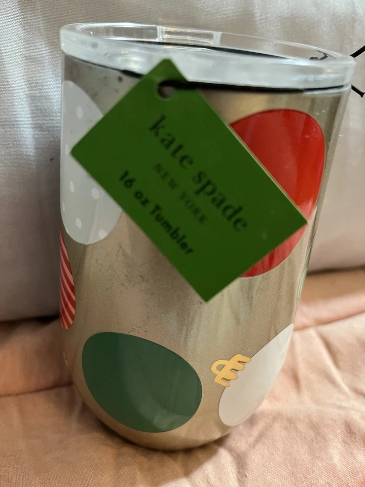 Copo de aço inoxidável isolado Kate Spade 16 oz enfeites de Natal novos com etiquetas - Imagem 3 de 4