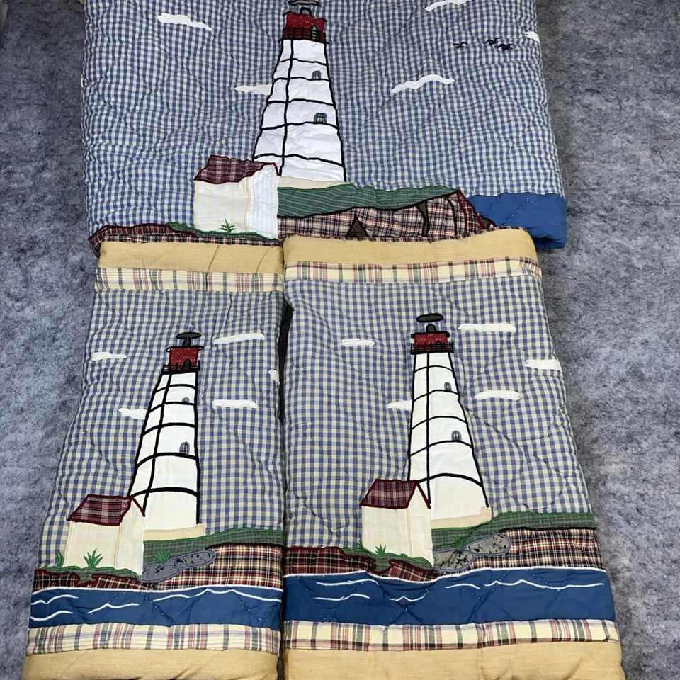 Patch Magic Group Quilt Throw & Pillow Shams Nautical Lighthouse Birds 60X48 - Image 4 of 4