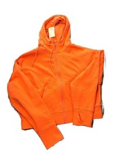 NWT All in Motion Coral Orange Rib Fleece Cropped Hoodie Size Large Athleisure F