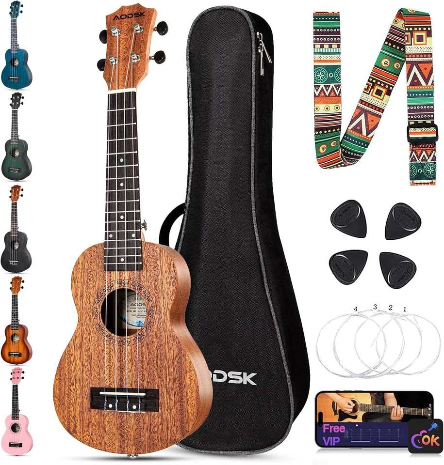 Juego de ukelele soprano de madera Sapele con cuerdas y selecciones de nailon Foto 3 de 4