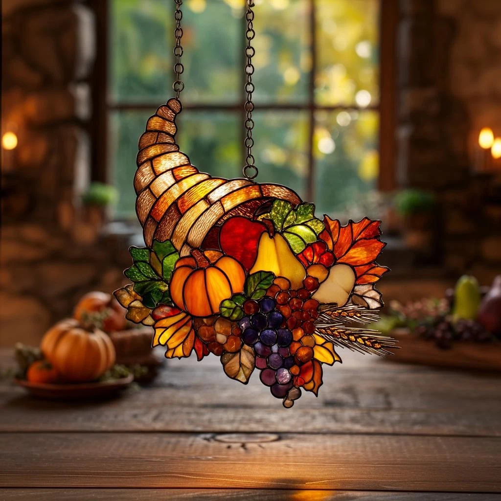Thanksgiving Cornucopia Acrylic Window Suncatcher Autumn Decor