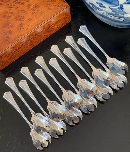 Rare Set 12 Wallace Washington Sterling Silver Ice Cream Terrapin Forks American