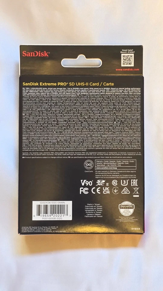 SanDisk Extreme PRO® Class 10 300MB/s SDHC™ & SDXC™ UHS-II SD Card - 512GB - Image 2 of 2