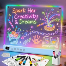 Drawing Board with 13 Light Effects, 16" Rechargeable Glow Doodle Note Board ...