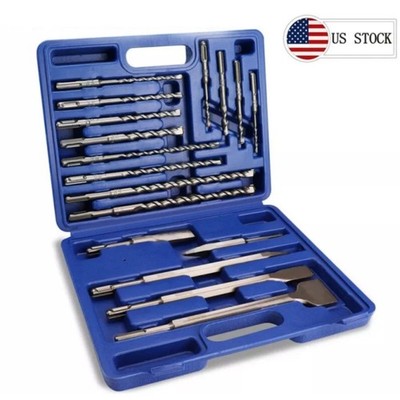 17PC SDS-Plus Rotary Hammer Drill Bits and Chisel Set for Concrete Stone