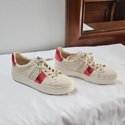 Michael Kors Poppy Sneakers Womens Size 8.5 M Cream & Red