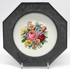 Mitterteich Floral Bouquet Porcelain Salad Plate & 9.25" Pewter Frame Bavaria